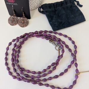 ⭐Bead For Life Purple Long Necklace And Earrings⭐